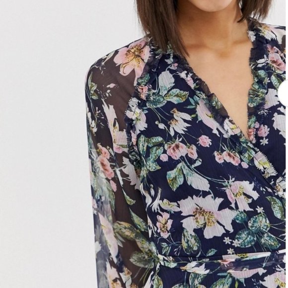 TJD The Jetset Diaries Fleur Sheer Floral Mini Long Sleeve Dress - Picture 4 of 10